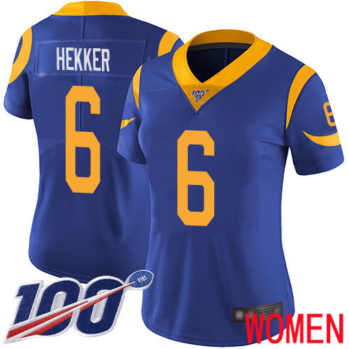 Los Angeles Rams Limited Royal Blue Women Johnny Hekker Alternate Jersey NFL Football #6 100th Season Vapor Untouchable->los angeles rams->NFL Jersey